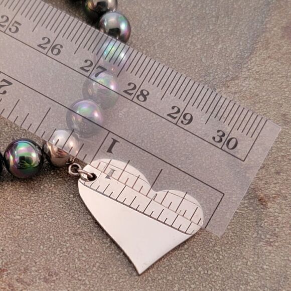 New Iridescent Stainless Steel Beaded  Asymmetrical Heart Bracelet - Picture 7 of 9